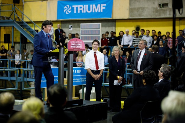 Dr. Francois Benard and Justin Trudeau at the IAMI announcement. Photo: Adam Scotti