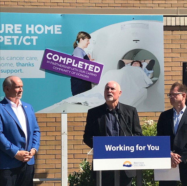 John Horgan, Gerard Young and Adrian Dix at the BC Cancer PET/CT Scanner announcement at BC Cancer – Victoria in Victoria, BC (J
