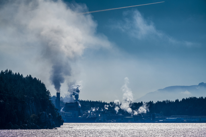 Pulp and paper factory off of Nanaimo on Vancouver Island, British Columbia