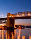 Burrard Bridge and lights over False Creek at night